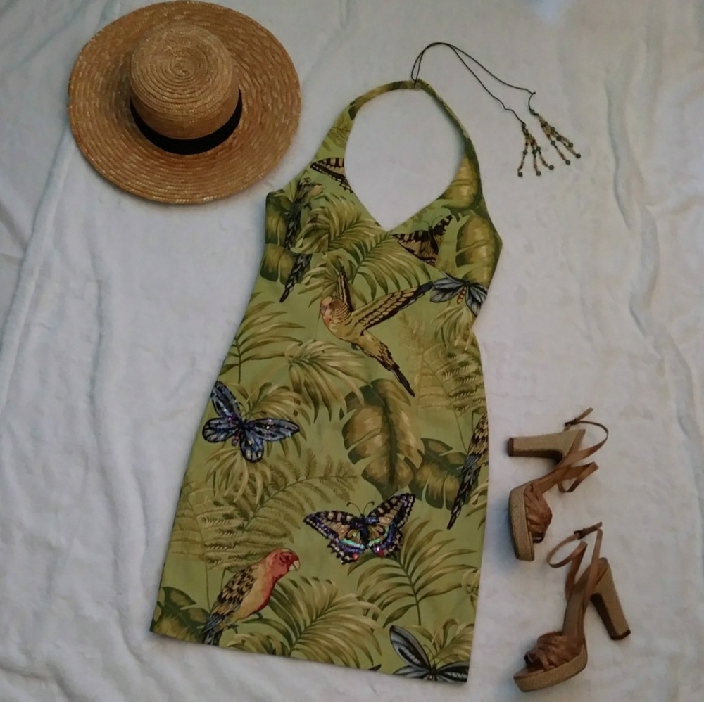 Muse Green Halter Dress with Butterfly Print